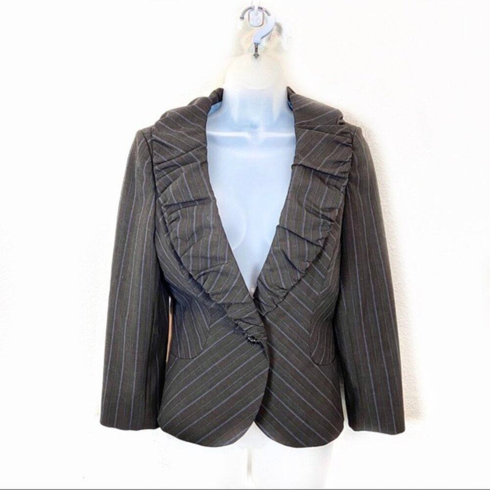 Classiques Entier Blazer Ruffle Women SZ 8 Nordstrom Secretary Retro Gray Blue